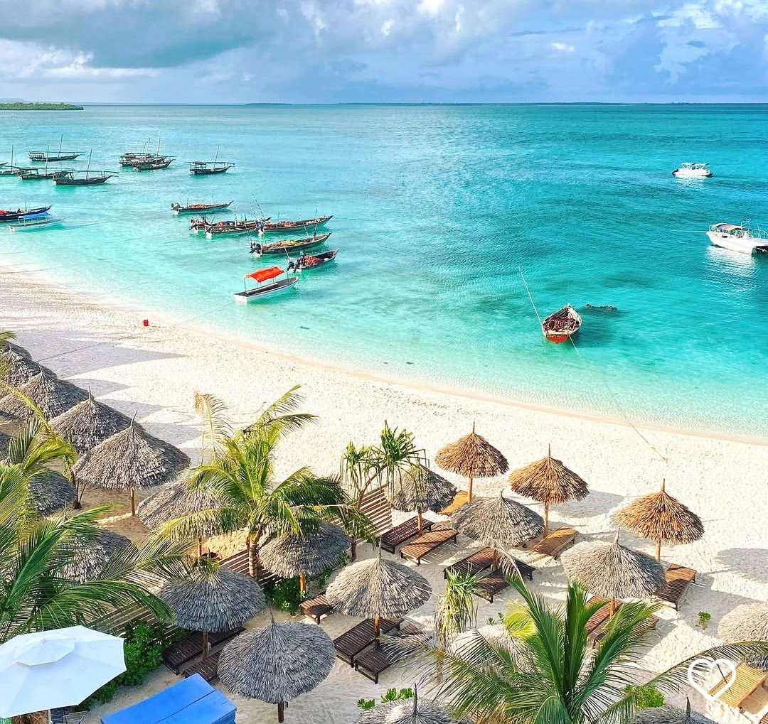 White sand beach in Zanzibar with turquoise Indian Ocean waters